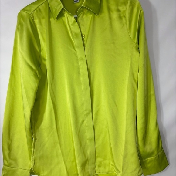 A New Day Dressy Satin Blouse in Lime Green XS - Picture 3 of 5